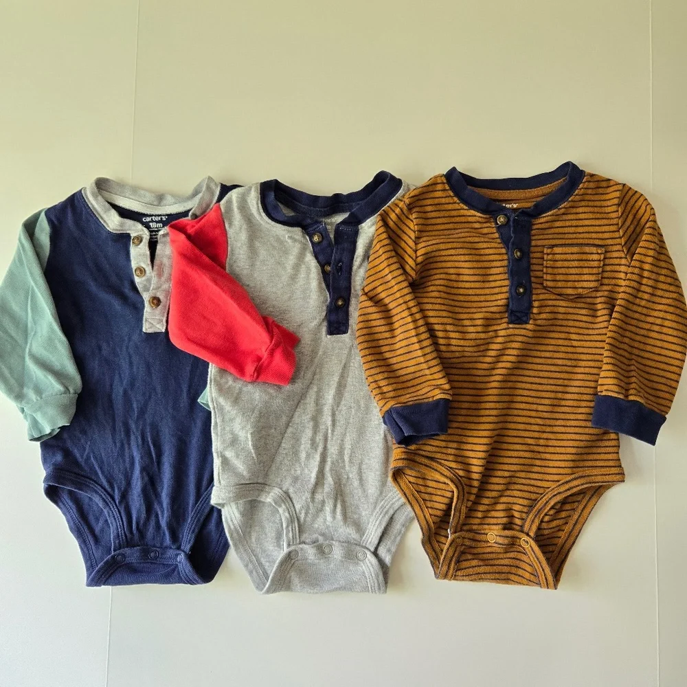 3Pack Carter's Long Sleeve Colorblock Bodysuit Onesies
